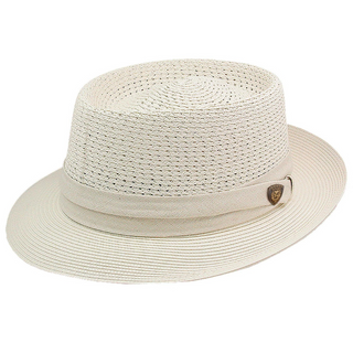 Dobbs Bishop Porkpie Straw Hat - BEIGE