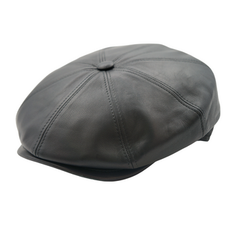 Capas Italian Leather 8/4 Newsboy Cap - BLACK