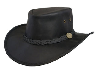 Barmah 1060 Foldaway Bronco Leather Squashy Hat - BLACK